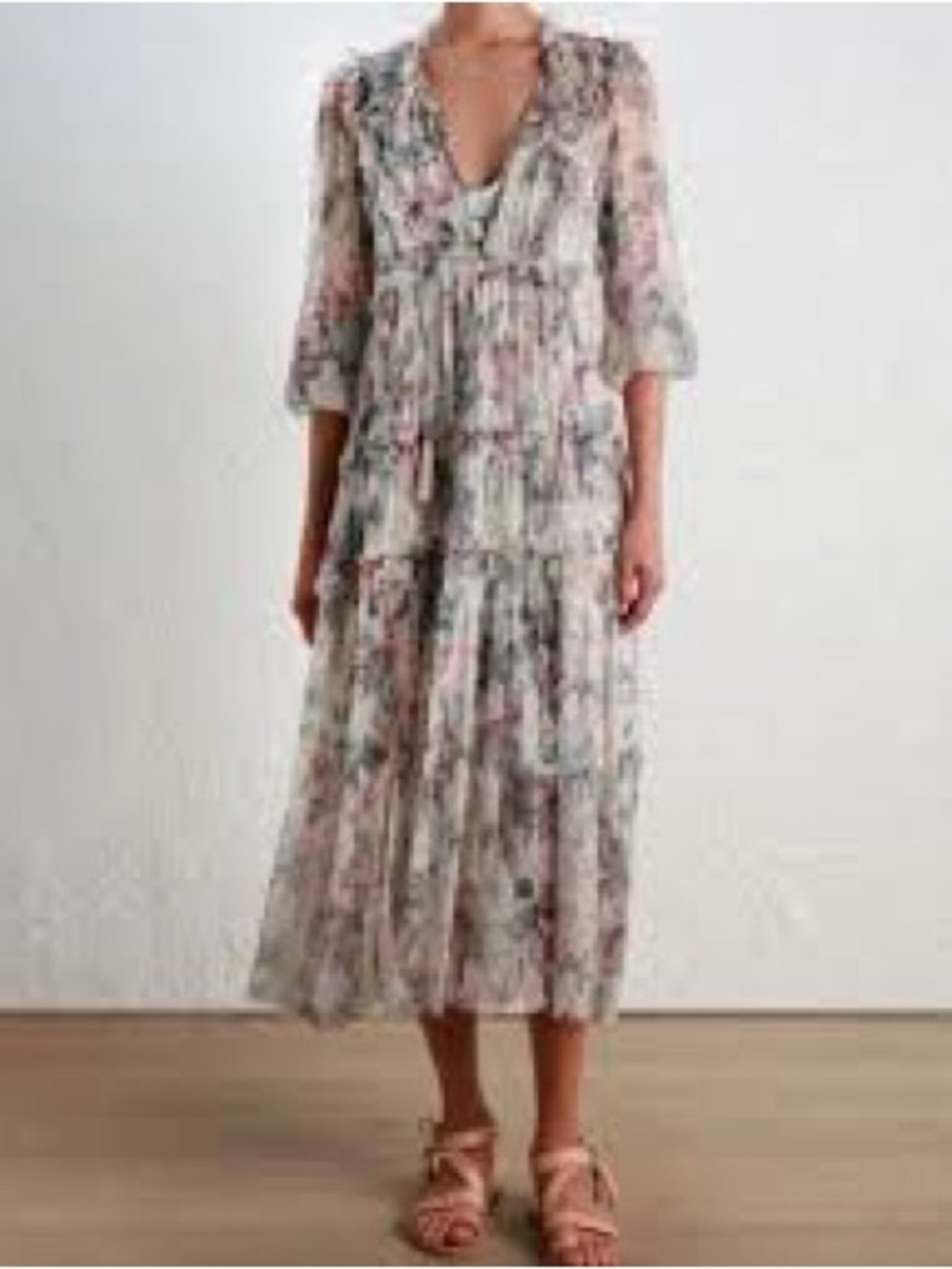 O.p.t. Floral Tiered V-Neck Midi Dress
